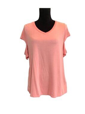 Lazy Sundays Women's Short Cut Out Sleeve Top in Coral - Sz S